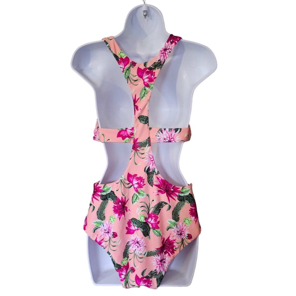 Tori Praver Racerback One Piece Swimsuit- Bright Floral Hawaiian Size L - Picture 5 of 10